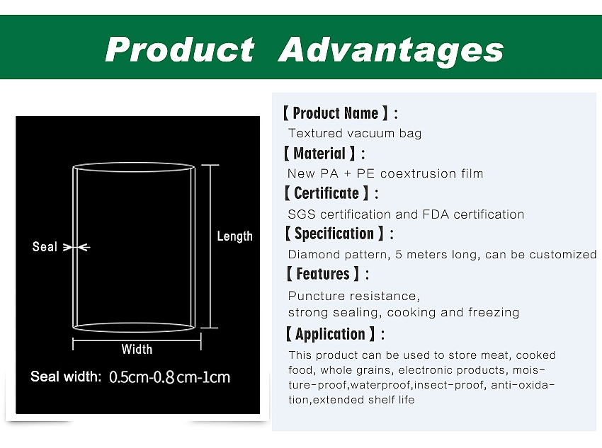 80um*28cm*5m Food Grade Vacuum Sealer Bag Rolls