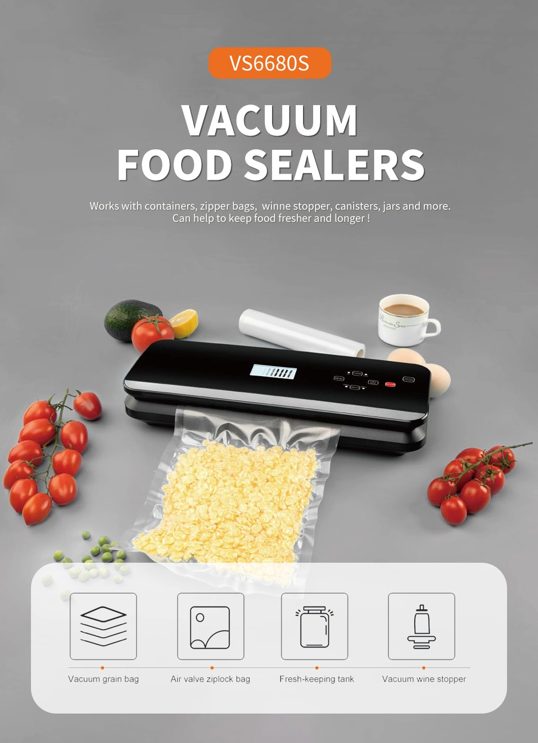 Dry Moist Food Preservation Automatic Vacuum Sealer with Bag Rolls, Cutter, Hose Sealing Machine Sous Vide