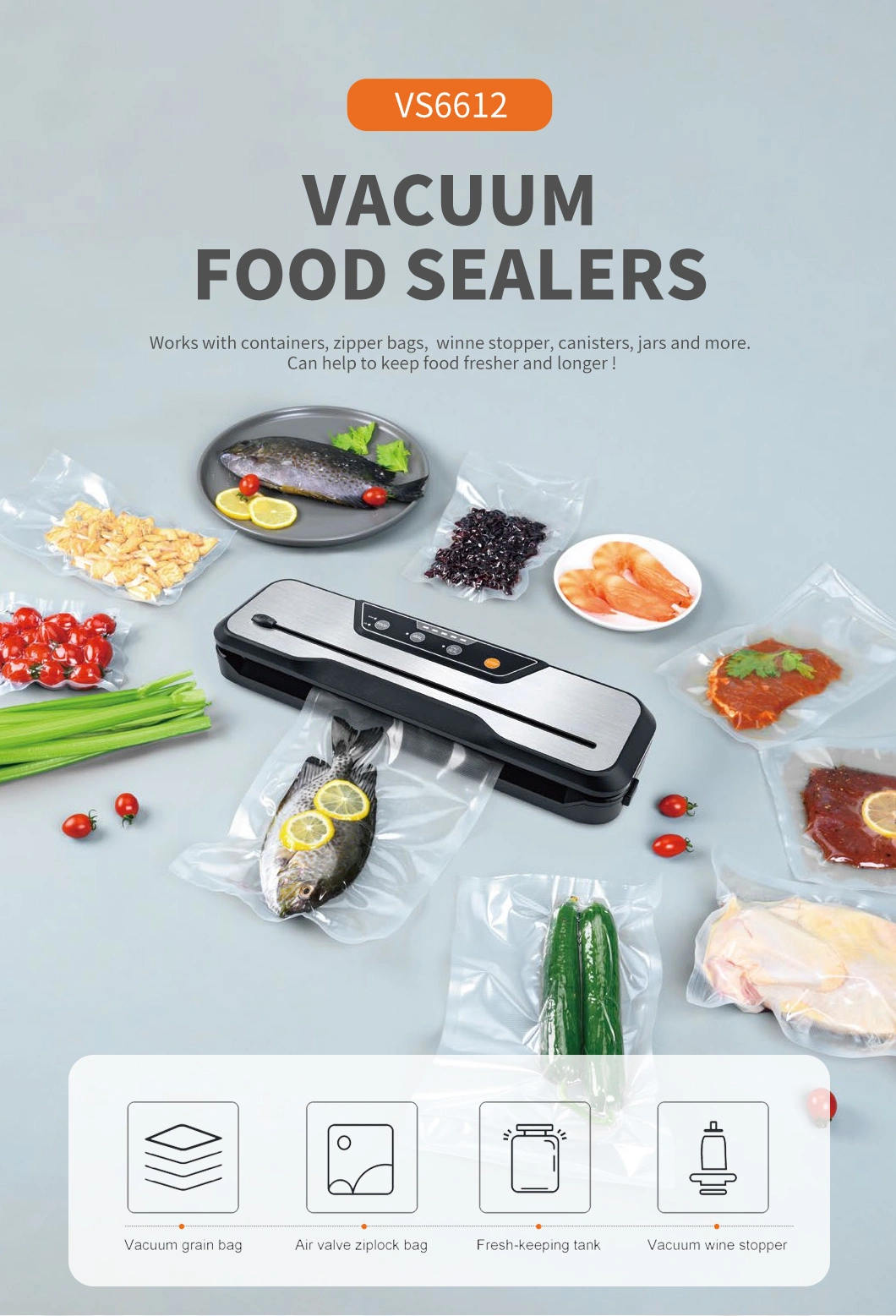 Food Sealer Vacuum Sealer Machine with Suction Hose, Cutter, Vacuum Bags for Sous Vide