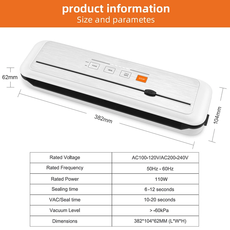 Portable Vacuum Sealer with Built-in Cutter and BPA Free Vacuum Bags for Food Packaging Sous Vide Cooking and Vacuum Food Saver